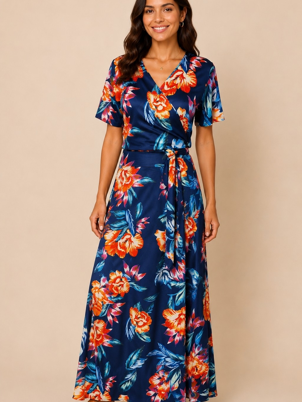 Floral Wrap Maxi Dress - Navy Floral